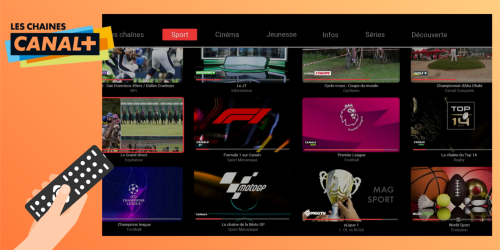 Living room of a mobile home at Camping La Blaqui�re with a smart TV showing Canal+